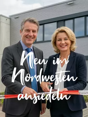Ein Geschäftsführer und eine Geschäftsführerin eröffnen ein neues Betriebsgebäude im Landkreis Osnabrück